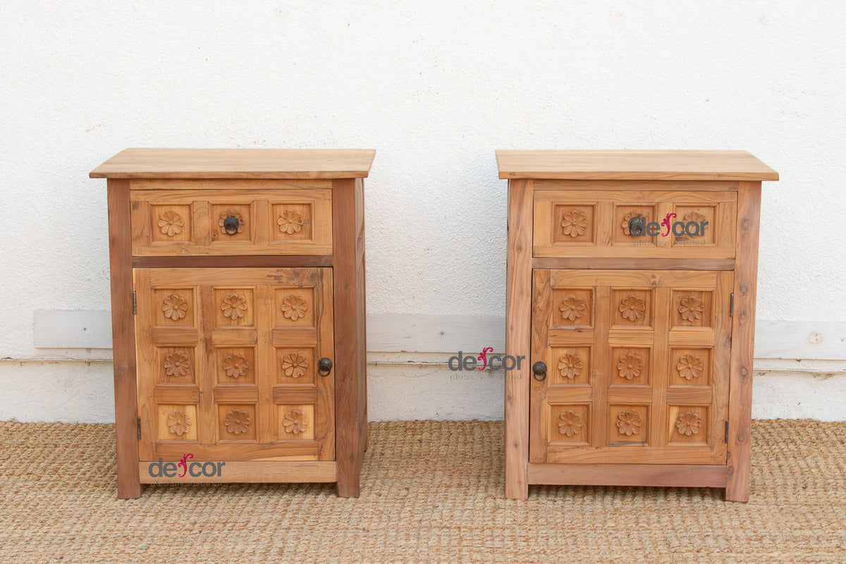 Set of 2, Haveli Lotus Flower Bedside Cabinets
