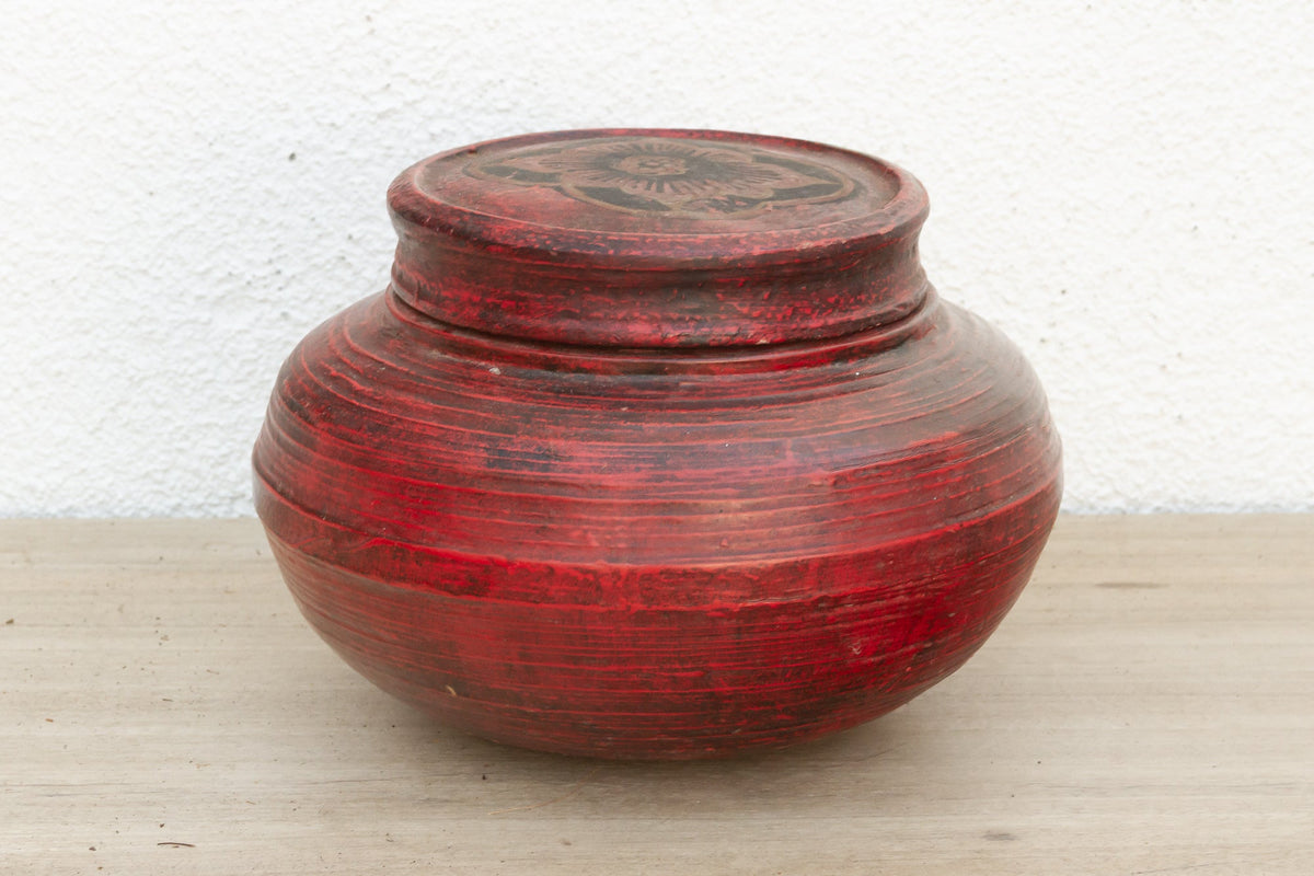 Antique Red Floral Burmese Vessel