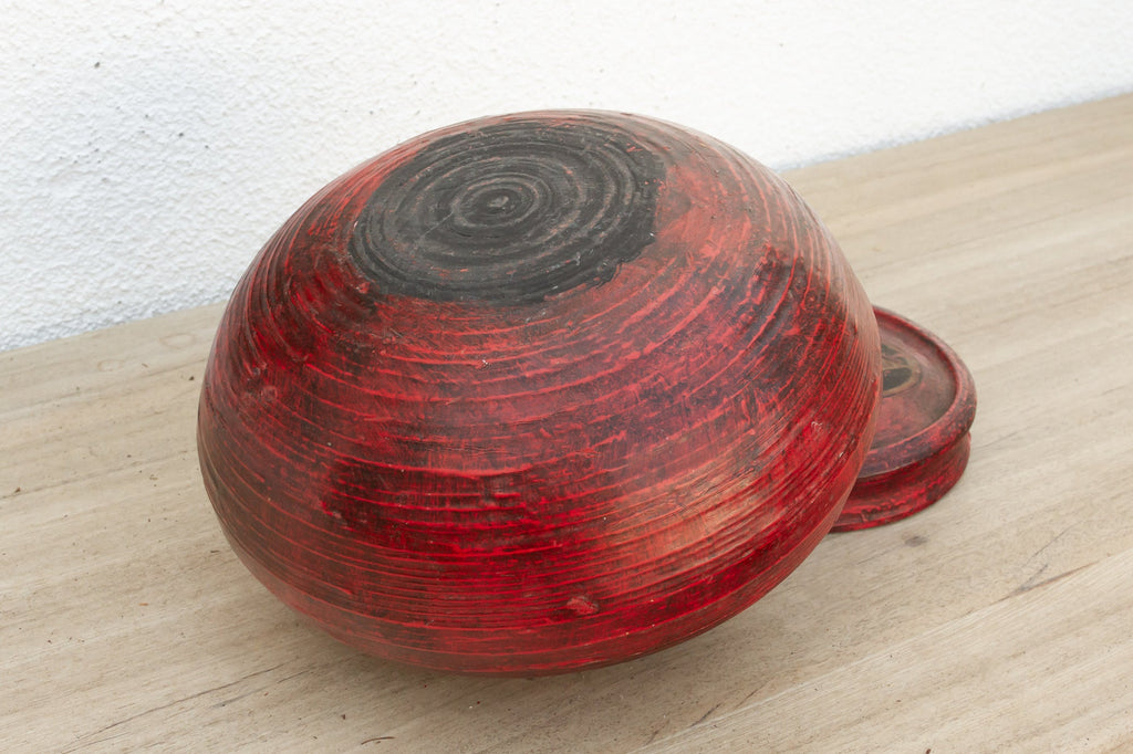 Antique Red Floral Burmese Vessel