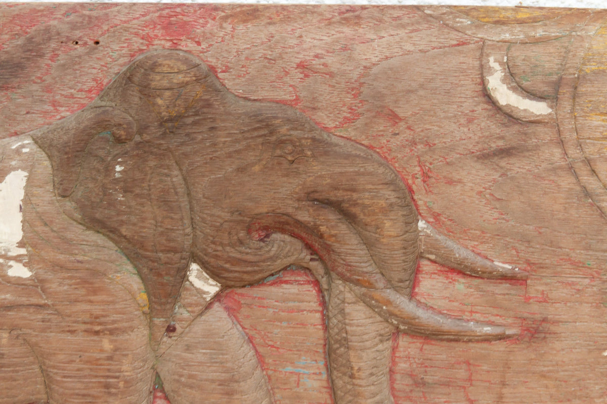 Rustic Thai Elephant Carved Panel