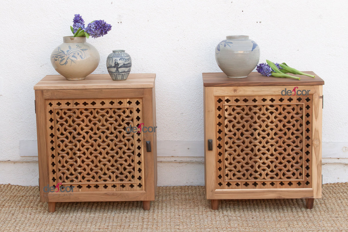 Set of 2 Reclaimed Teak Jali Nightstands