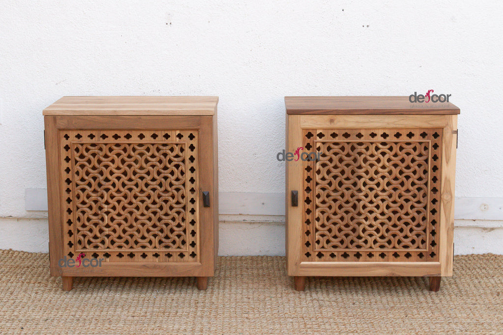 Set of 2 Reclaimed Teak Jali Nightstands