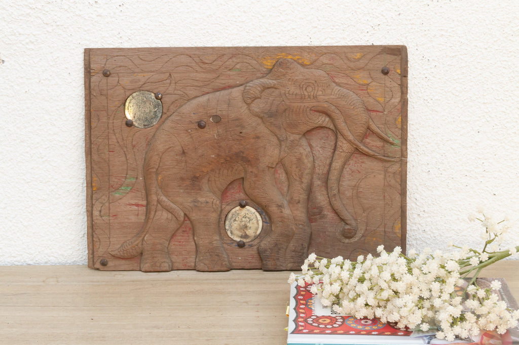 Distressed & Mirrored Thai Elephant Carving