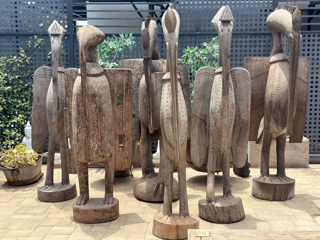 The Striding Ancestor 82" Large Senufo Hornbill in Oxidized Gray