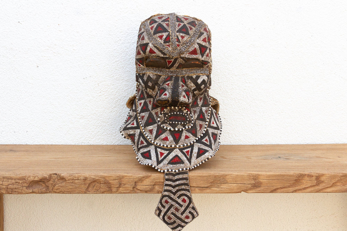 Multicolor Beaded Diamond Motif Kuba Mask