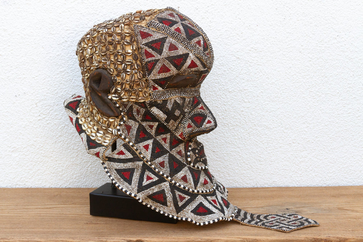 Multicolor Beaded Diamond Motif Kuba Mask