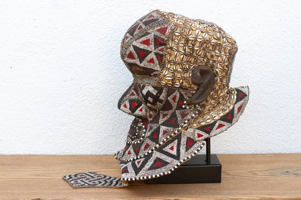 Multicolor Beaded Diamond Motif Kuba Mask