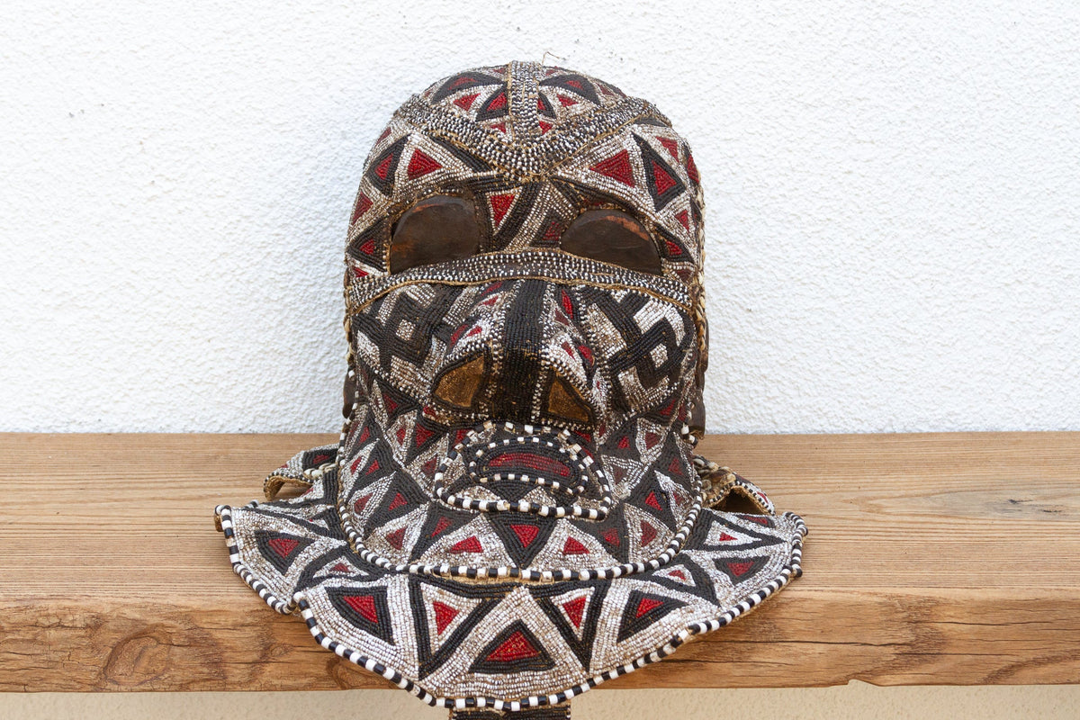 Multicolor Beaded Diamond Motif Kuba Mask