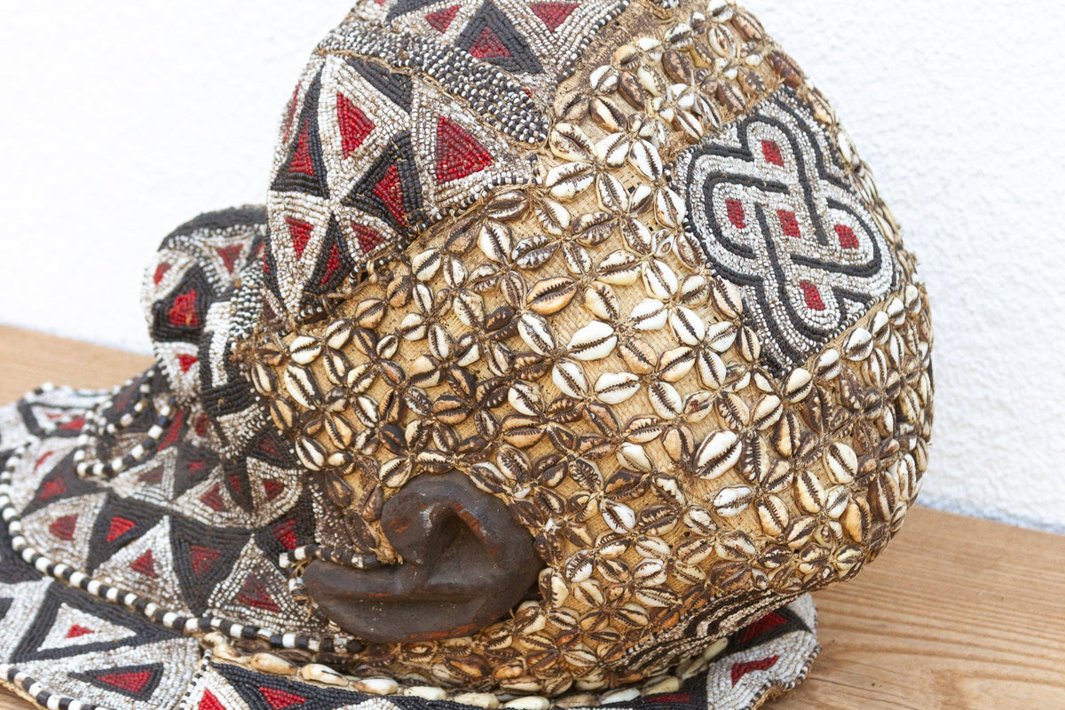 Multicolor Beaded Diamond Motif Kuba Mask