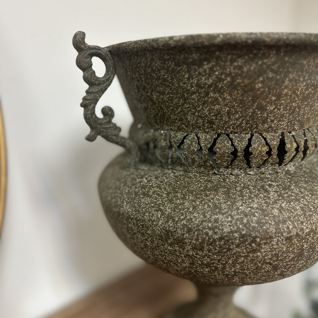 Iron Urn Planter with Scroll Handles