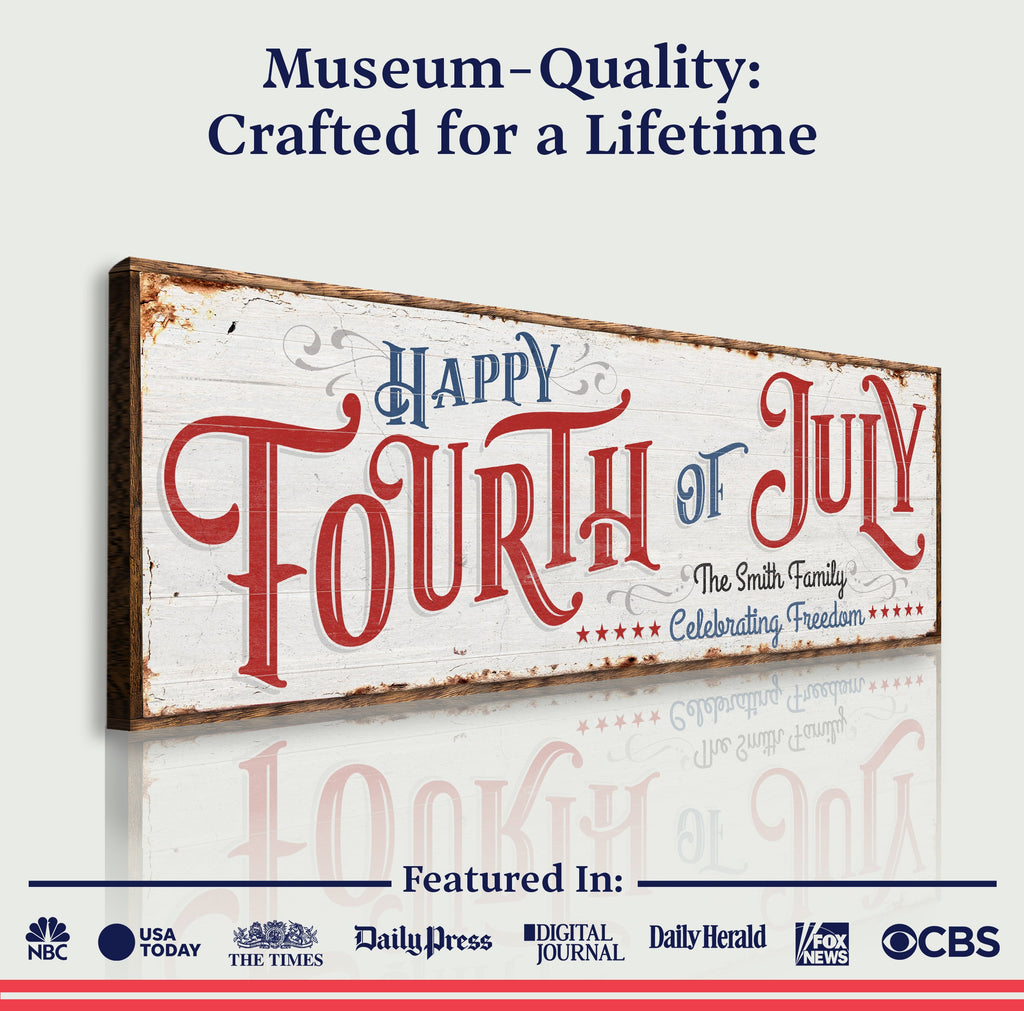Happy 4th Of July Personalized Canvas Decor | Independence Day Canvas Home Wall Art | Red White And Blue Canvas | Living Room Wall Decor