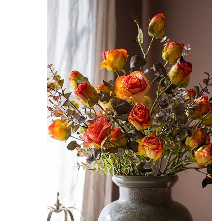 Faux Artificial Flower Dry Rose Stem Champagne or Orange 23" Tall
