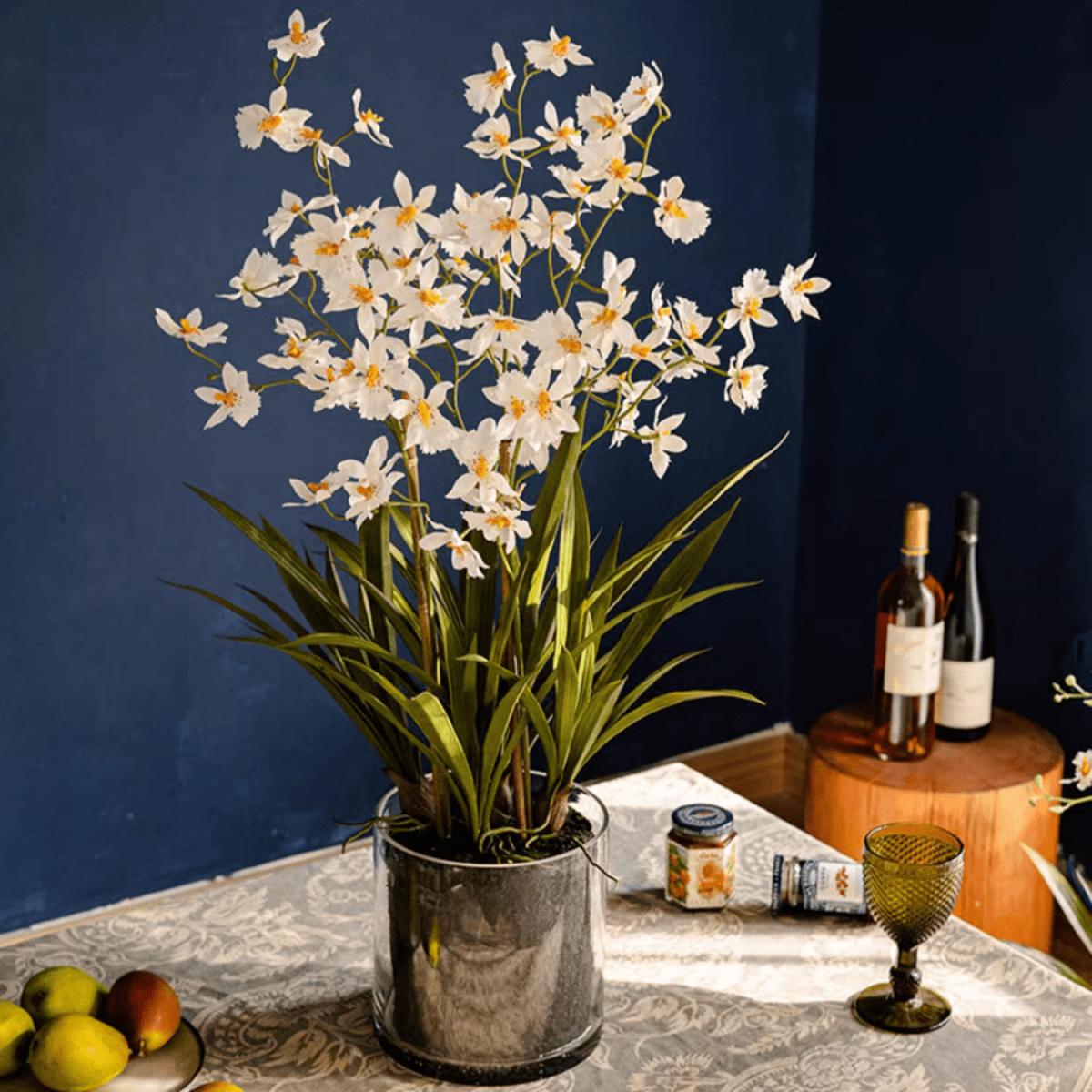 White Hui Lan Orchid in Glass Pot