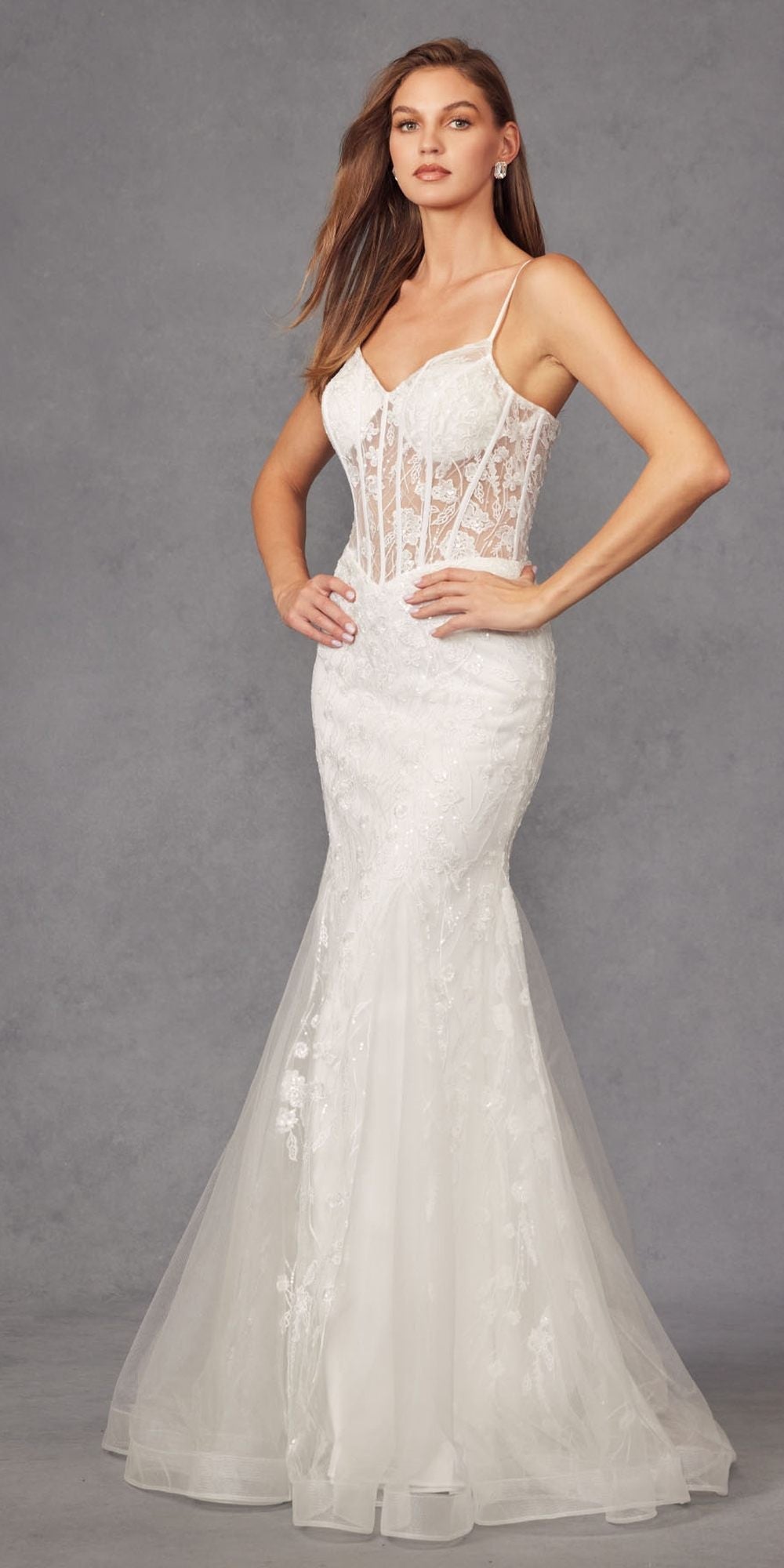 Juliet JT2441SW Long Corset Bodice Embellished Mermaid Wedding Dress