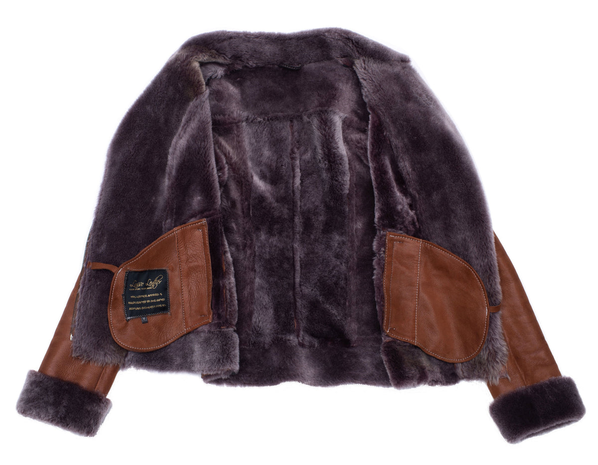 Reynas Tan Sheepskin Shearling B-3 Bomber Style Jacket