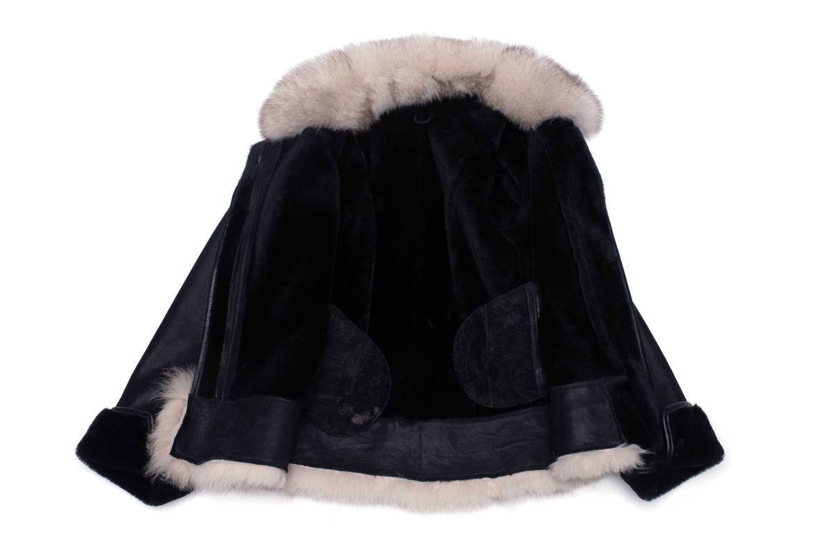 Cecily’s Black Shearling Sheepskin Jacket with Fox Fur Trim