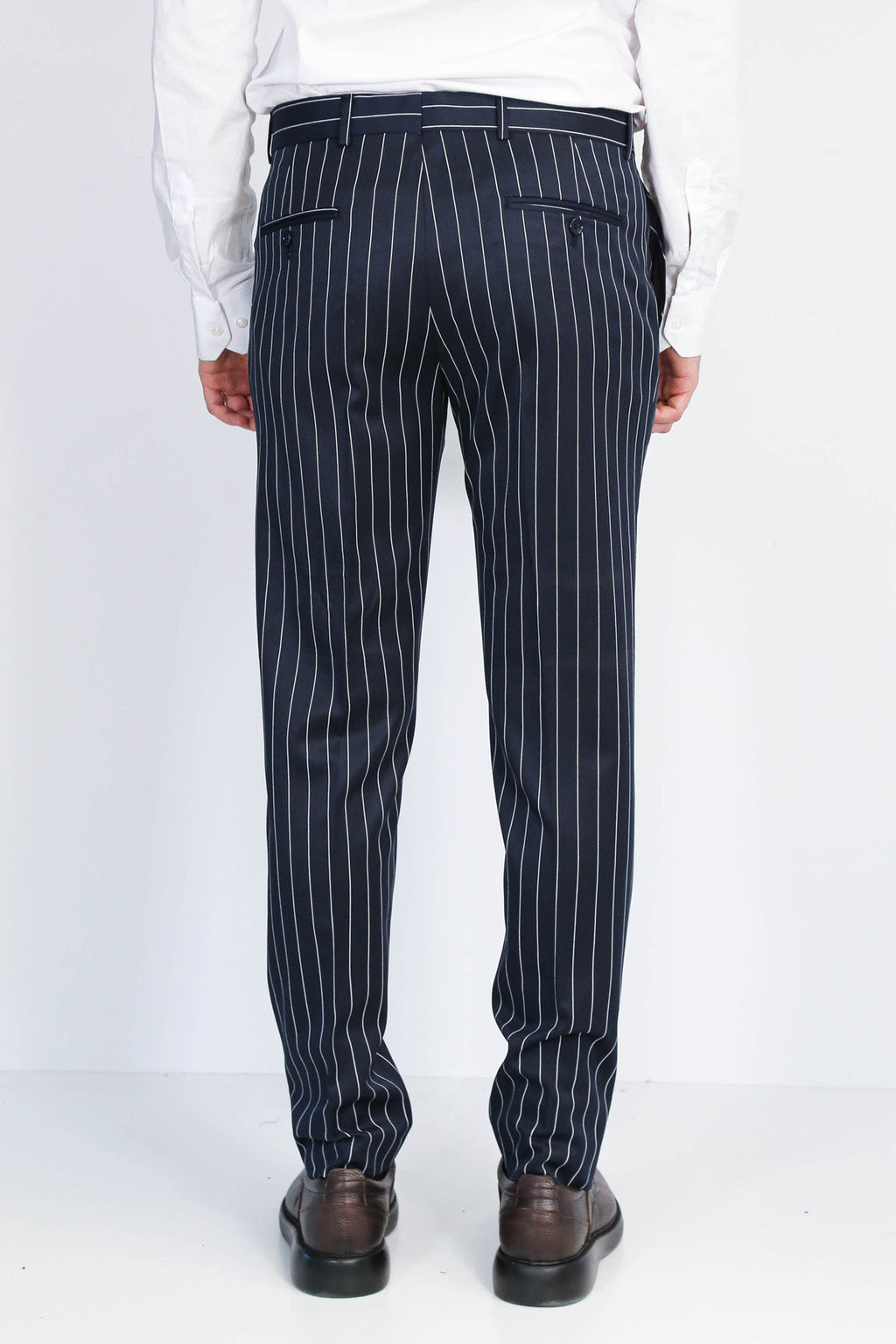 Navy White Pinstripe Slim Fit Dress Trousers – Wessi