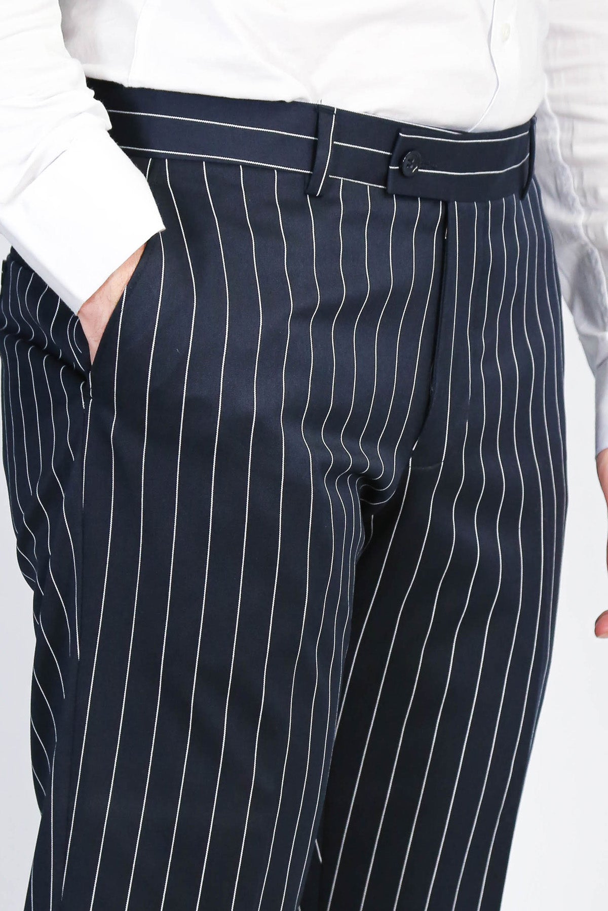 Navy White Pinstripe Slim Fit Dress Trousers – Wessi
