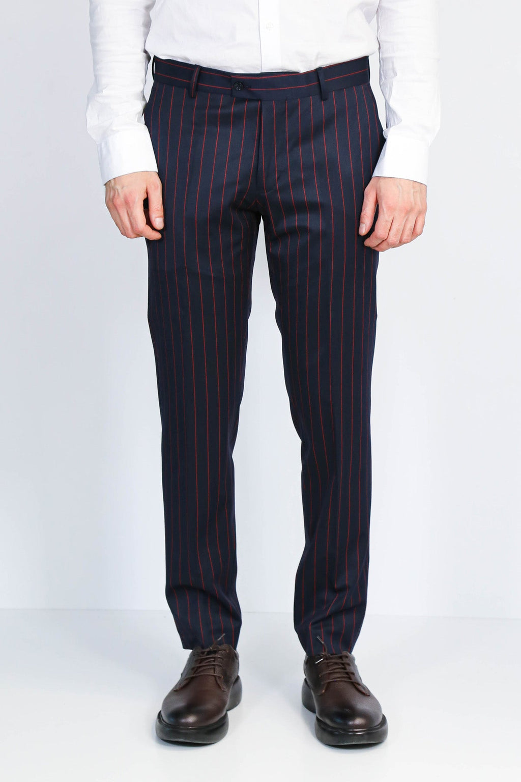 Navy Red Pinstripe Slim Fit Dress Trousers – Wessi