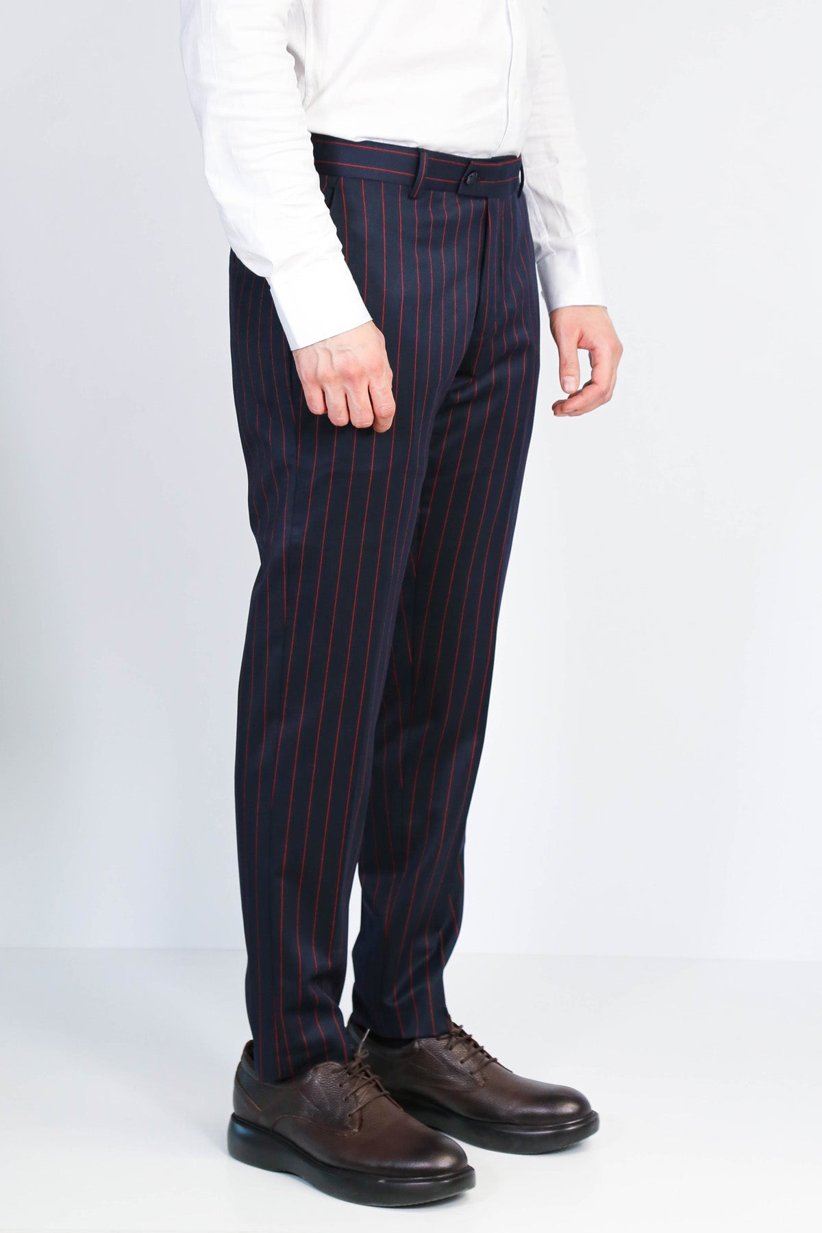 Navy Red Pinstripe Slim Fit Dress Trousers – Wessi