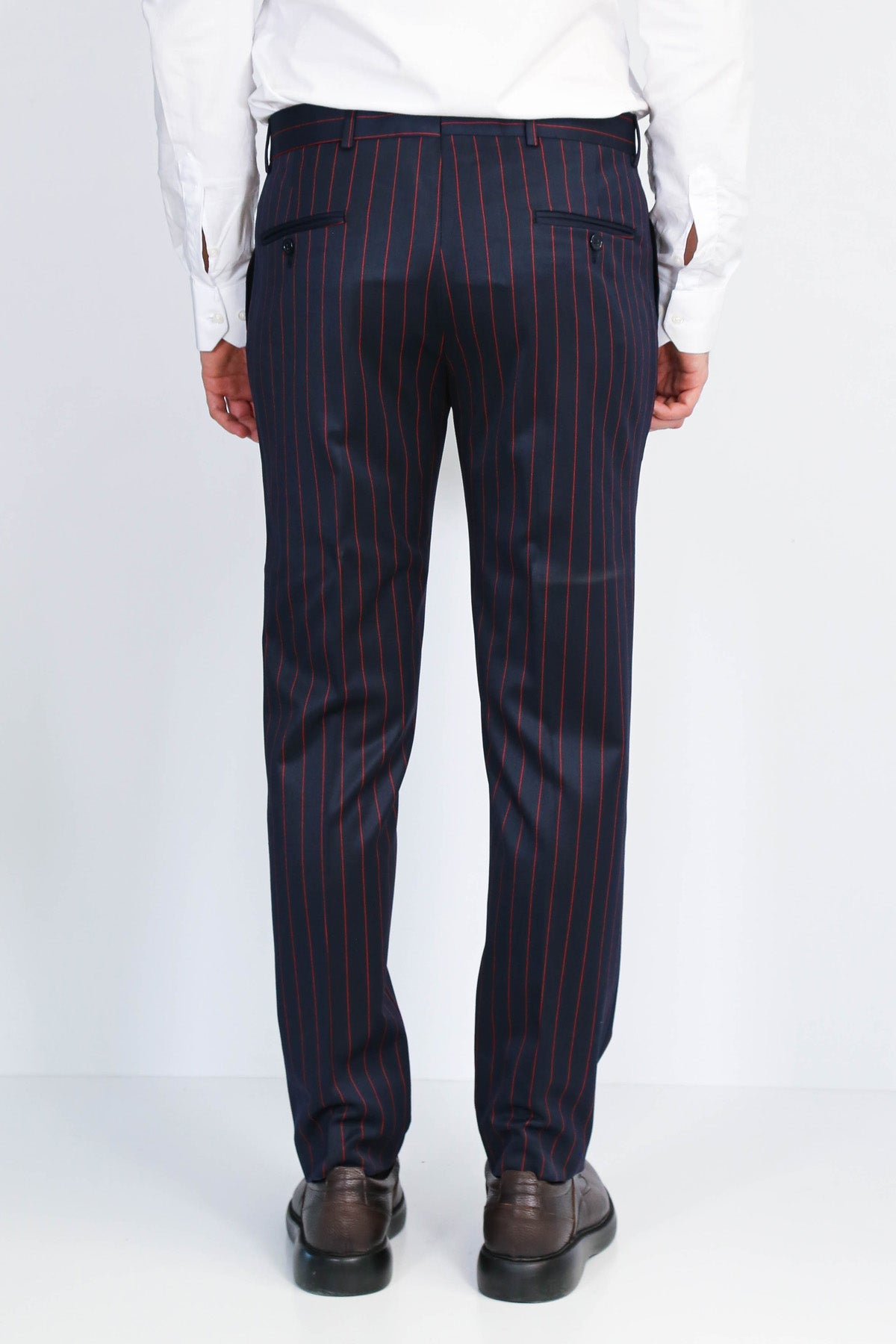 Navy Red Pinstripe Slim Fit Dress Trousers – Wessi