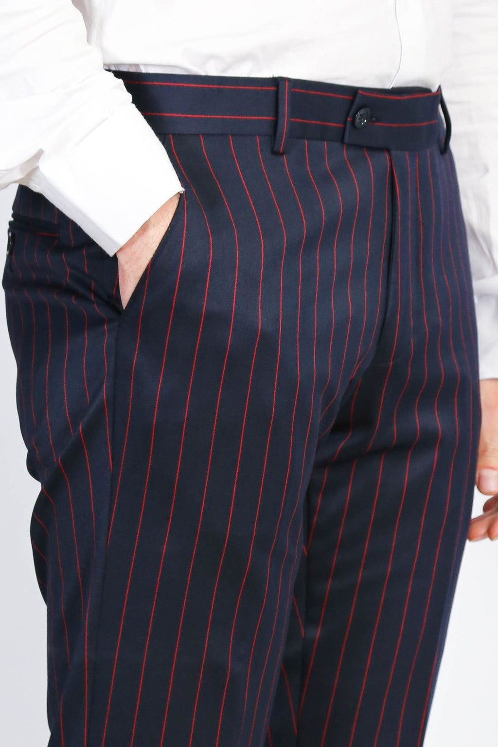Navy Red Pinstripe Slim Fit Dress Trousers – Wessi