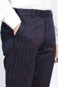 Navy Red Pinstripe Slim Fit Dress Trousers – Wessi