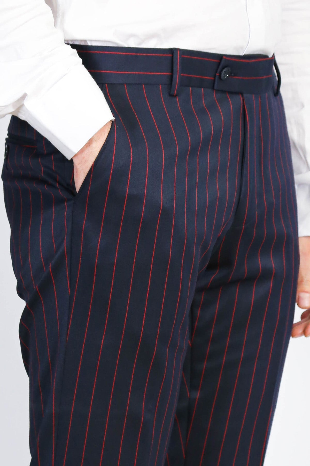 Navy Red Pinstripe Slim Fit Dress Trousers – Wessi