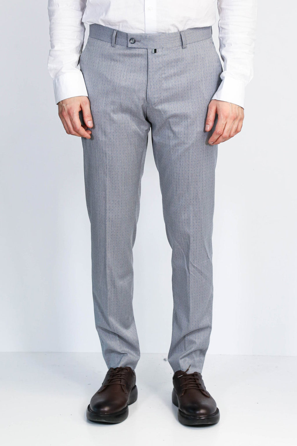 Light Grey Micro Patterned Slim Fit Dress Trousers – Wessi