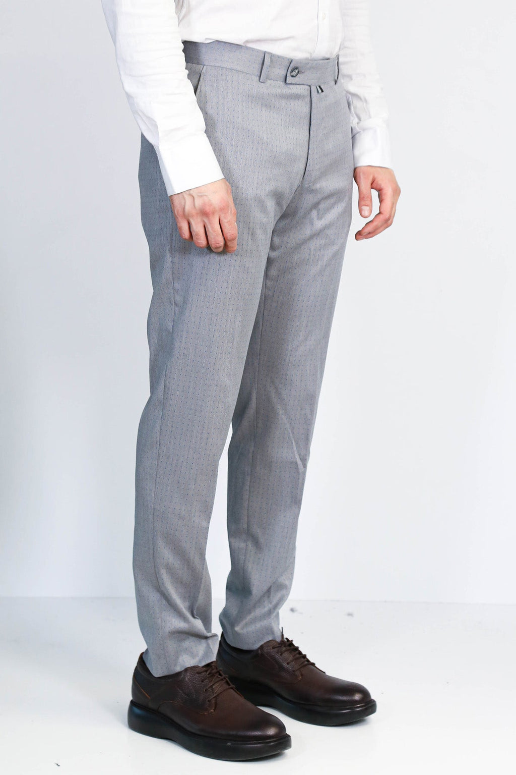 Light Grey Micro Patterned Slim Fit Dress Trousers – Wessi