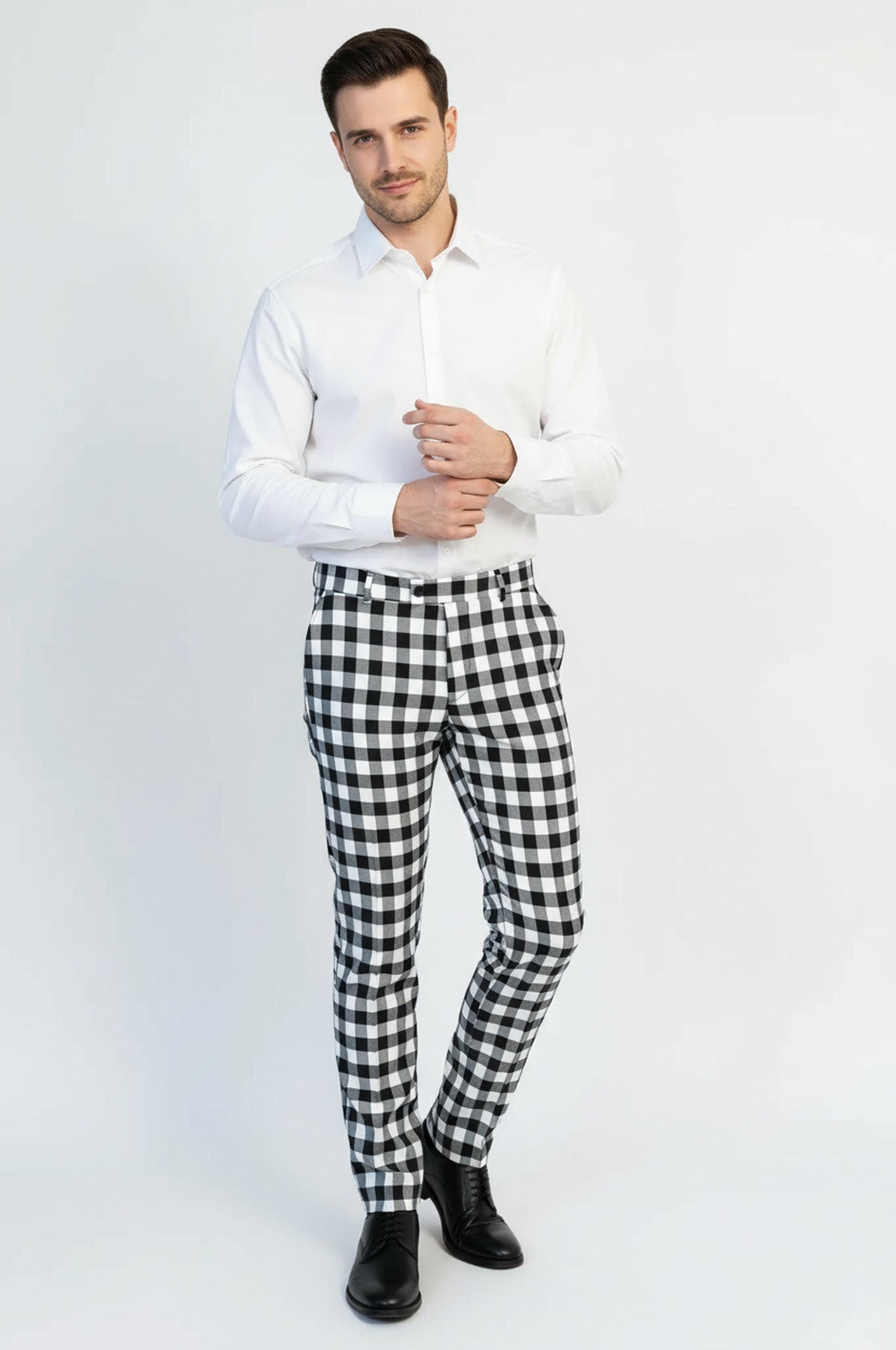 Slim Fit Checked Black Men Pants - Wessi