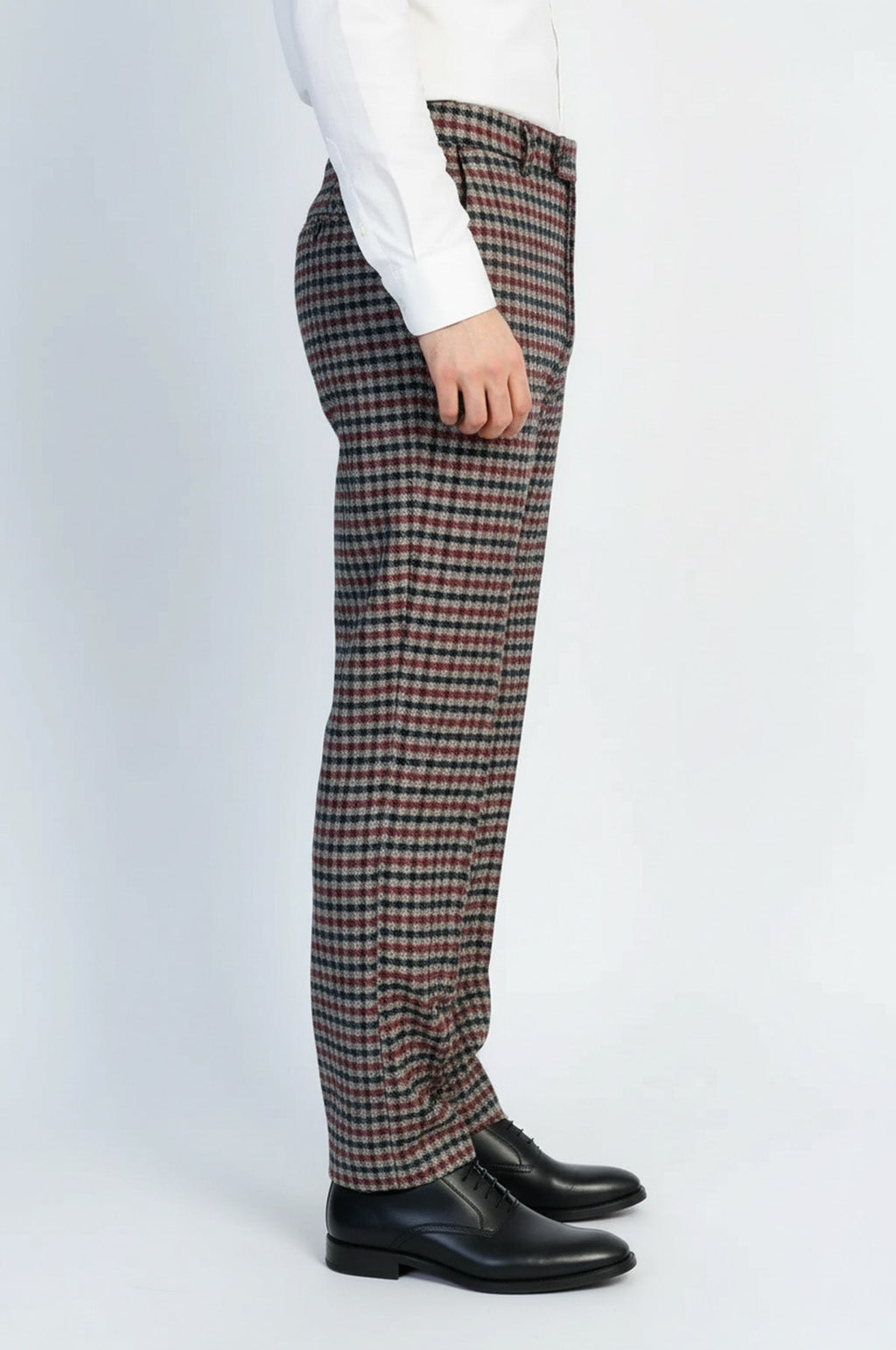 Navy  Burgundy Checkered Fabric Trousers – Wessi