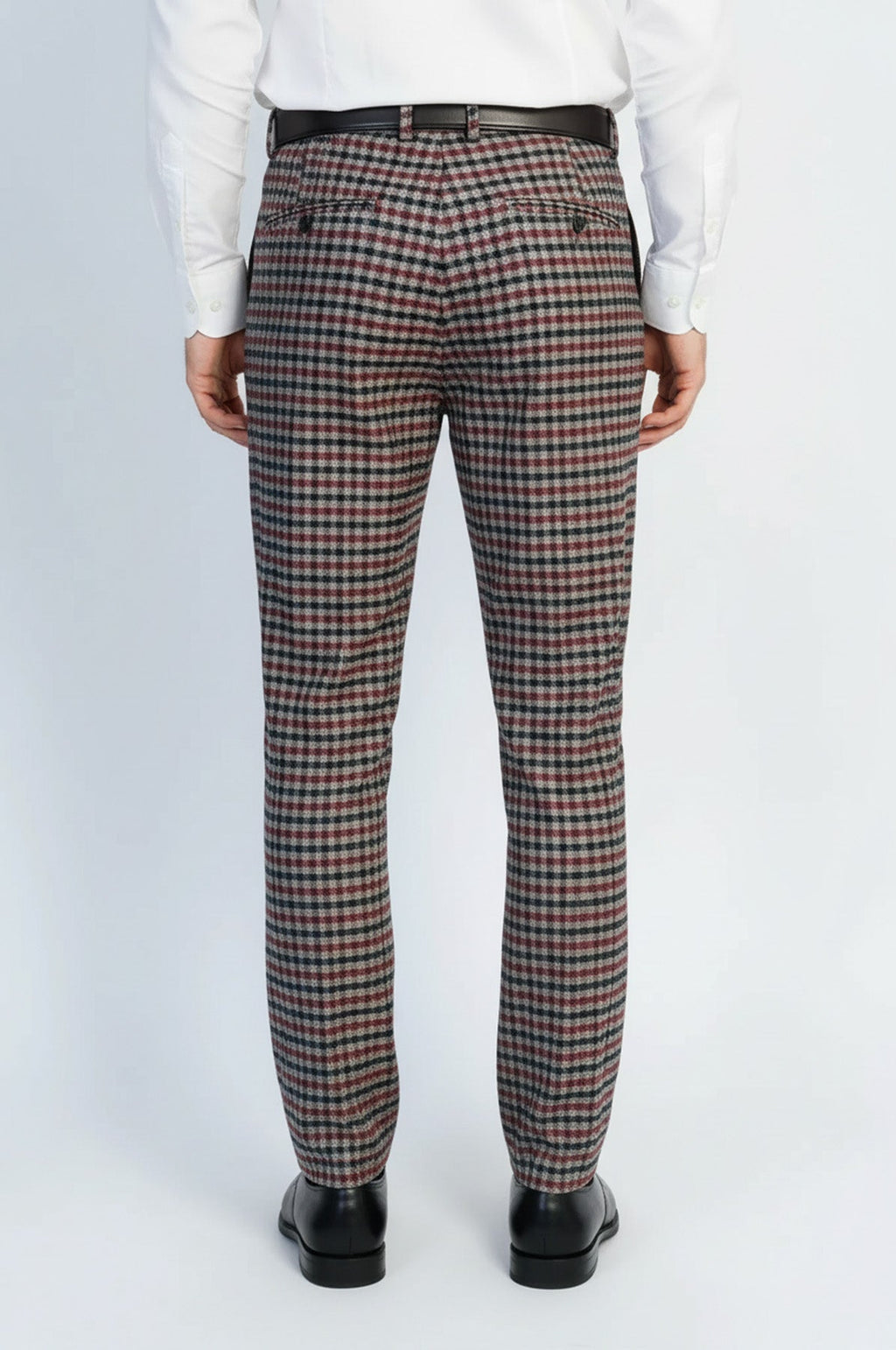 Navy  Burgundy Checkered Fabric Trousers – Wessi