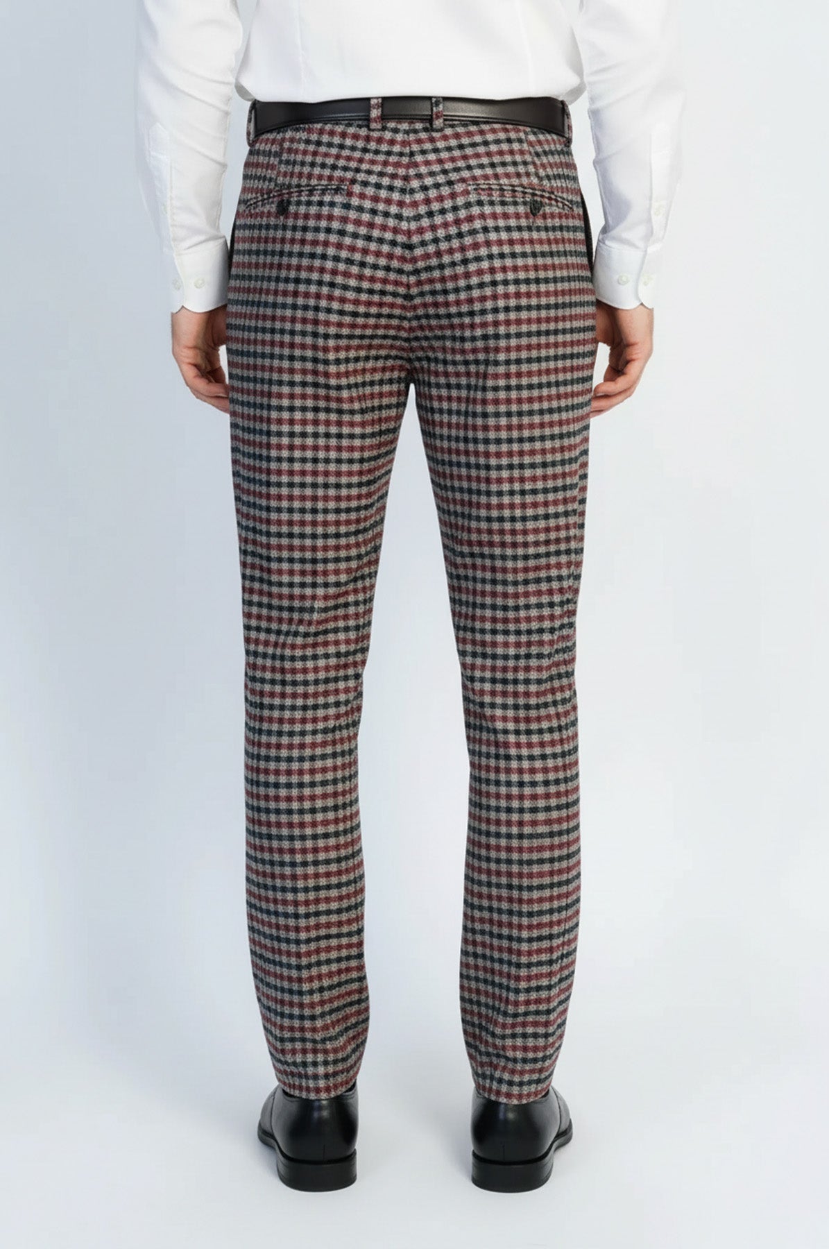 Navy  Burgundy Checkered Fabric Trousers – Wessi