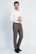 Navy  Burgundy Checkered Fabric Trousers – Wessi