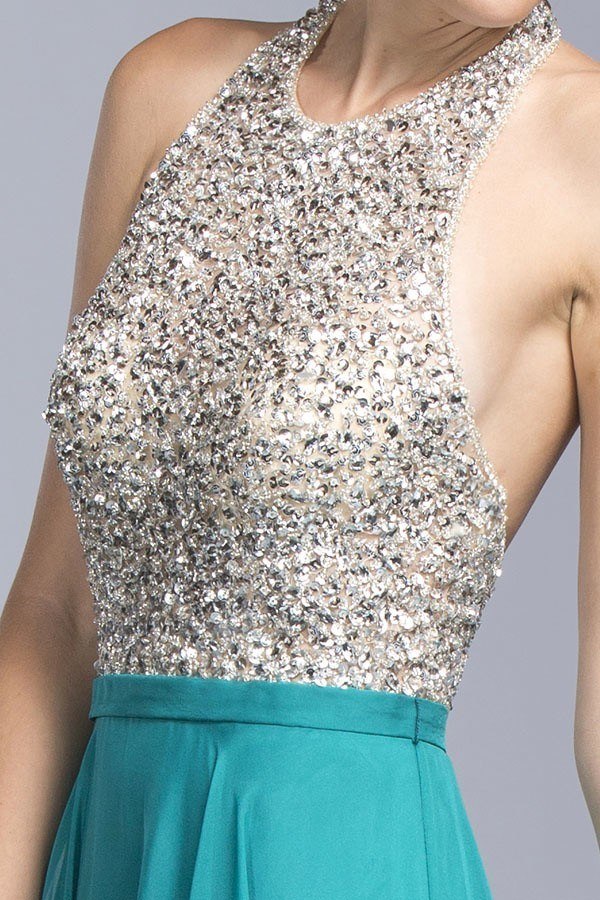 CLEARANCE - Aspeed L2061 A-line Long Formal Dress Halter Open-Back (Size XXS)