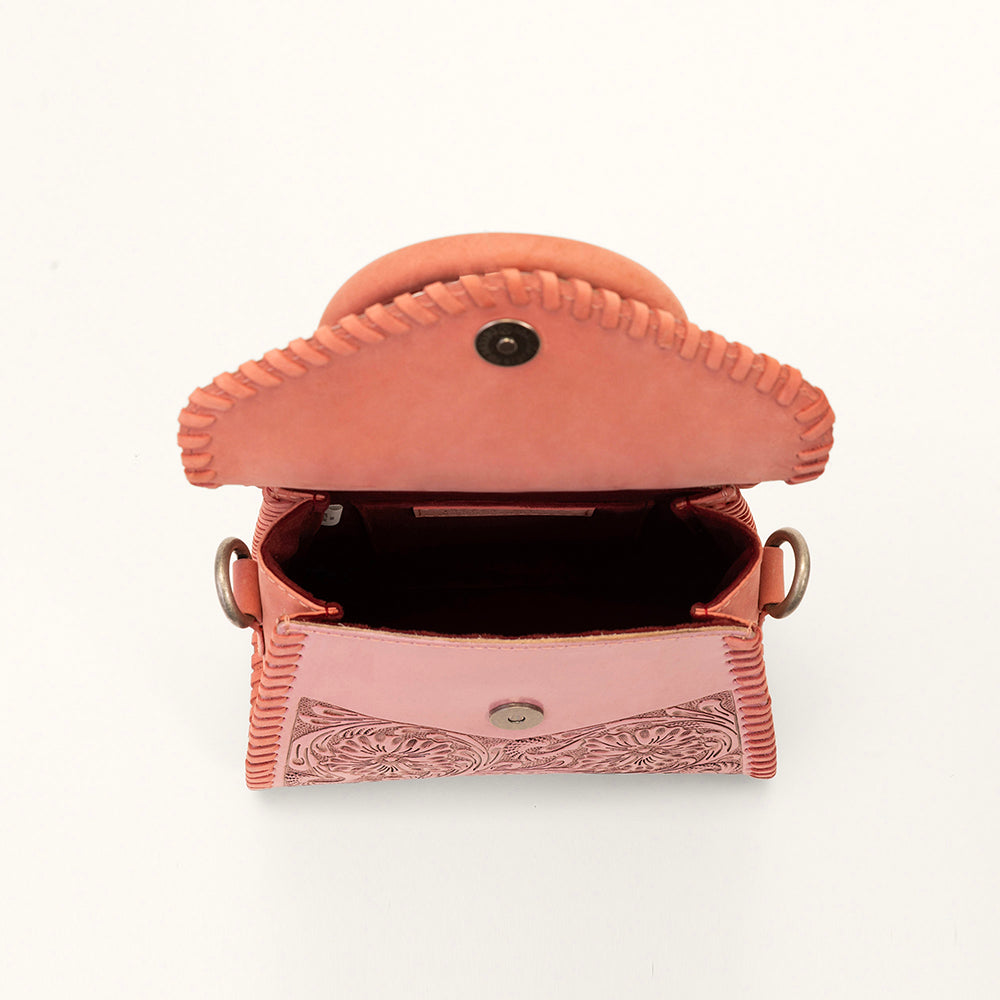 Loyal West Leon Mini Handle Purse - Pink Handtooled Leather & Calfskin