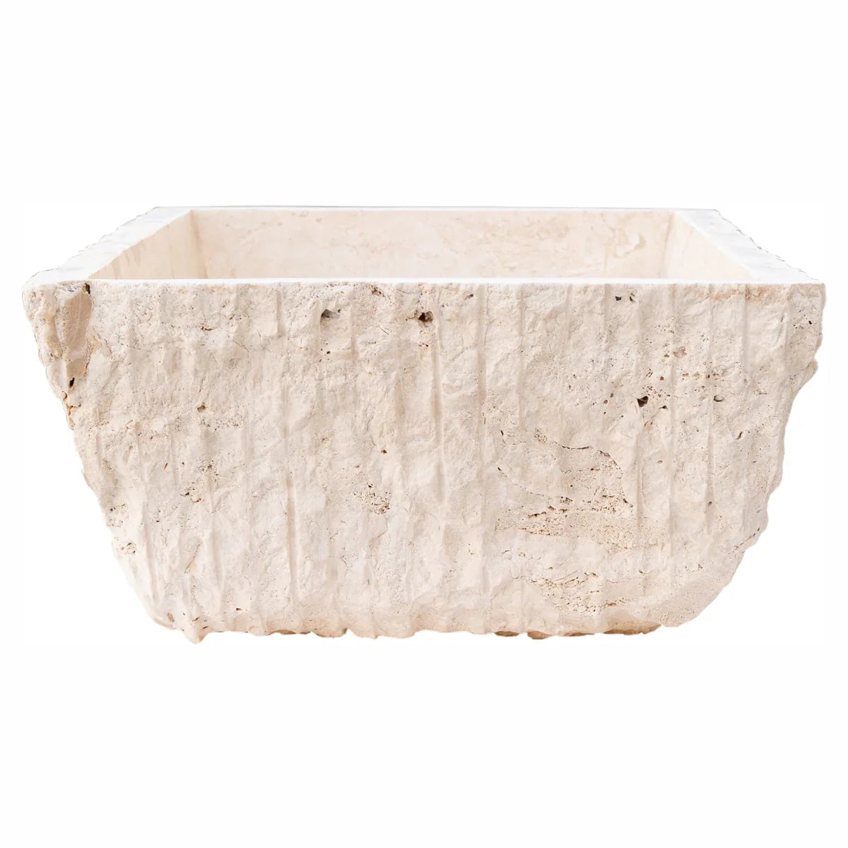 Troia Light Rustic Travertine Rectangular Above Vanity Bathroom Sink Hand Chiseled Exterior