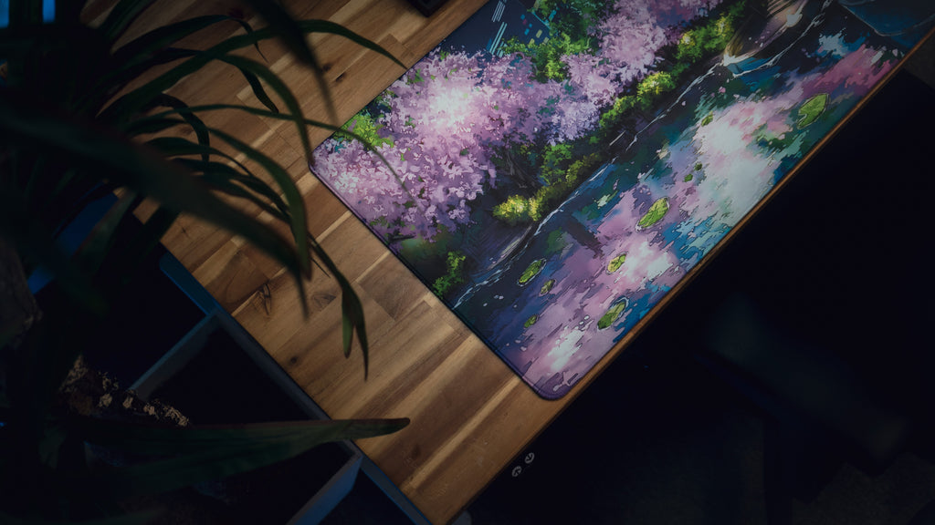 "Midnight Petals" — Cherry Blossom Deskmat