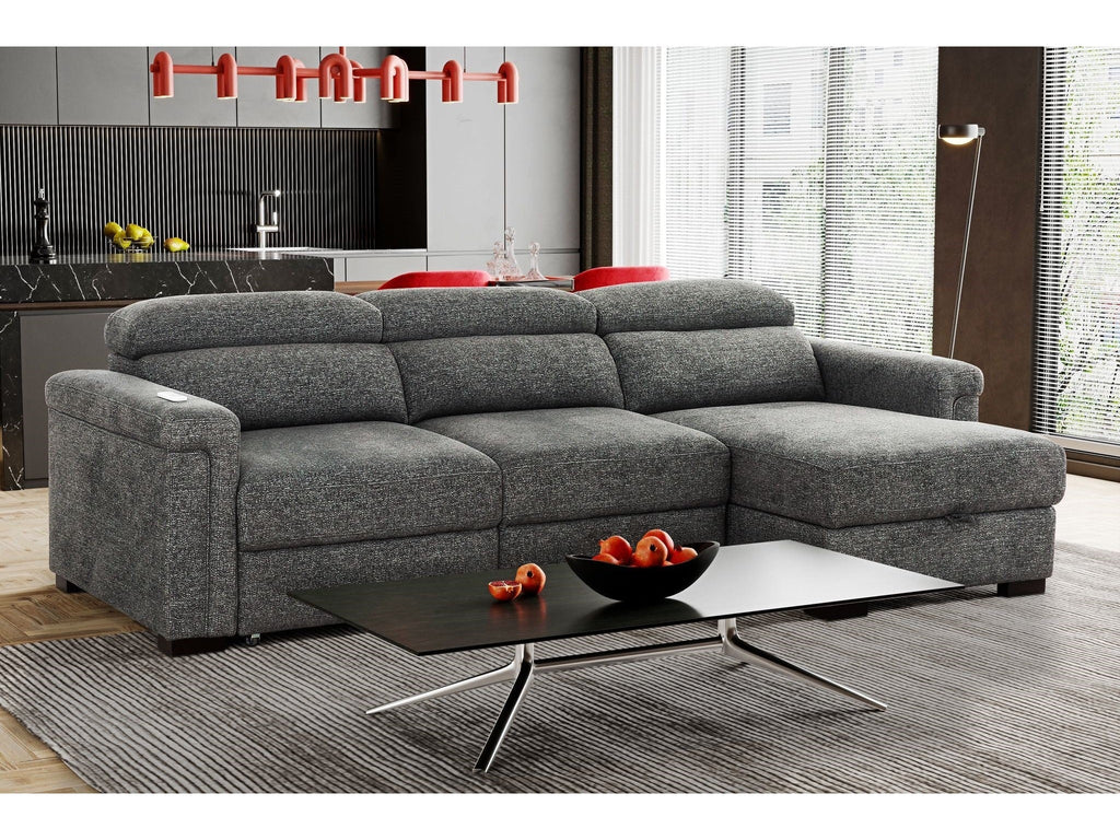 Lucious Gray Double Slider Power Sectional Sofa w/ Storage LAF Chaise
