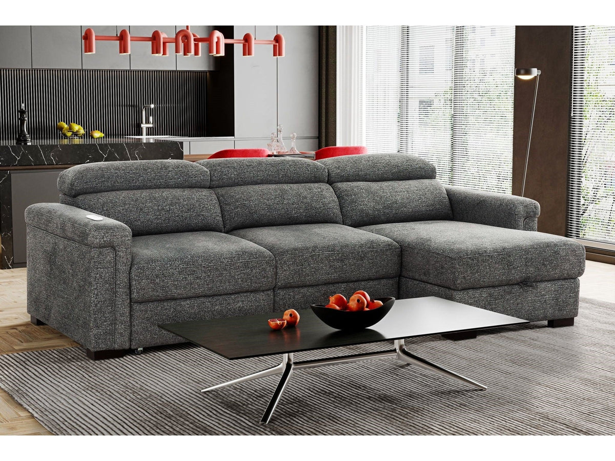 Lucious Gray Double Slider Power Sectional Sofa w/ Storage LAF Chaise