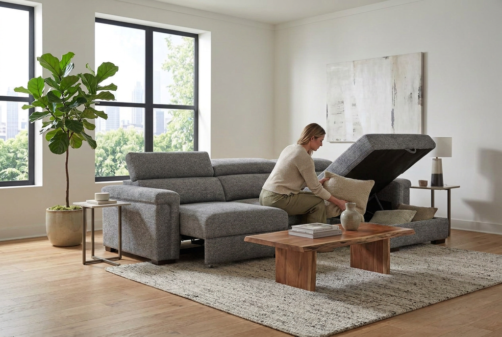 Lucious Gray Double Slider Power Sectional Sofa w/ Storage LAF Chaise