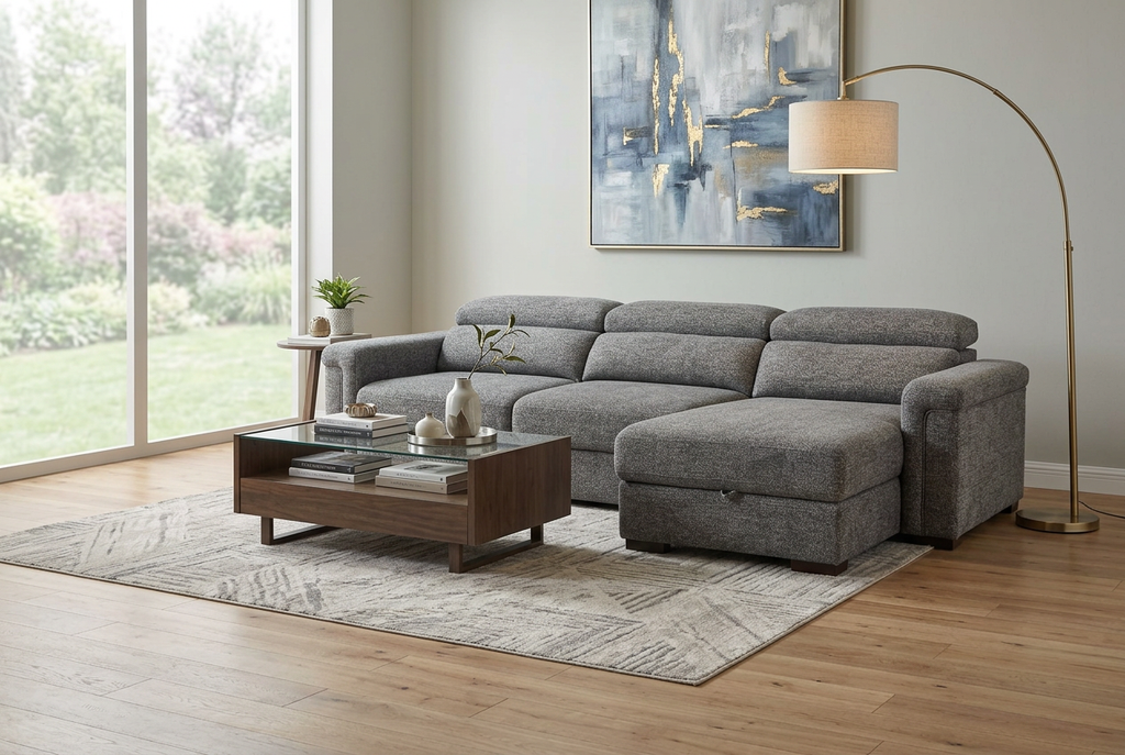 Lucious Gray Double Slider Power Sectional Sofa w/ Storage LAF Chaise