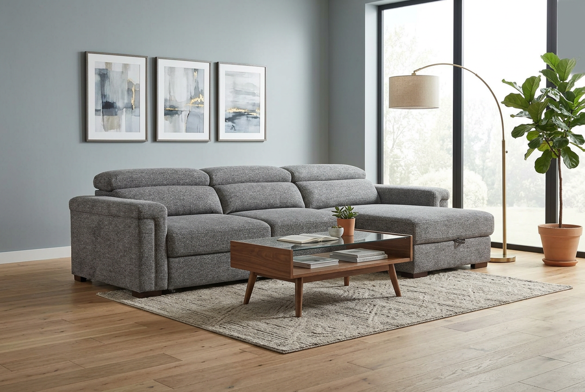 Lucious Gray Double Slider Power Sectional Sofa w/ Storage LAF Chaise