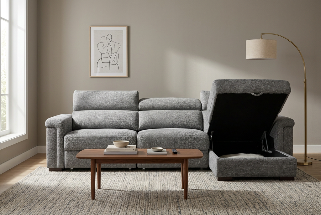 Lucious Gray Double Slider Power Sectional Sofa w/ Storage LAF Chaise