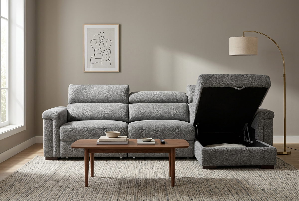 Lucious Gray Double Slider Power Sectional Sofa w/ Storage LAF Chaise