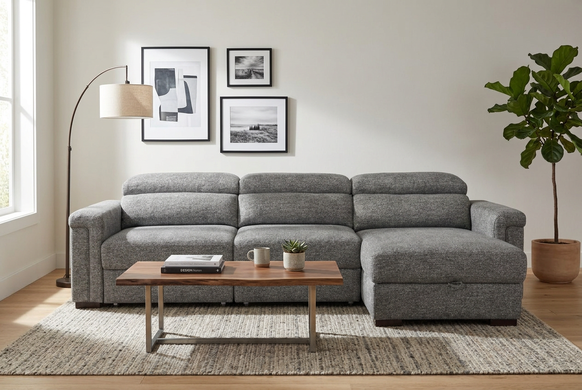 Lucious Gray Double Slider Power Sectional Sofa w/ Storage LAF Chaise