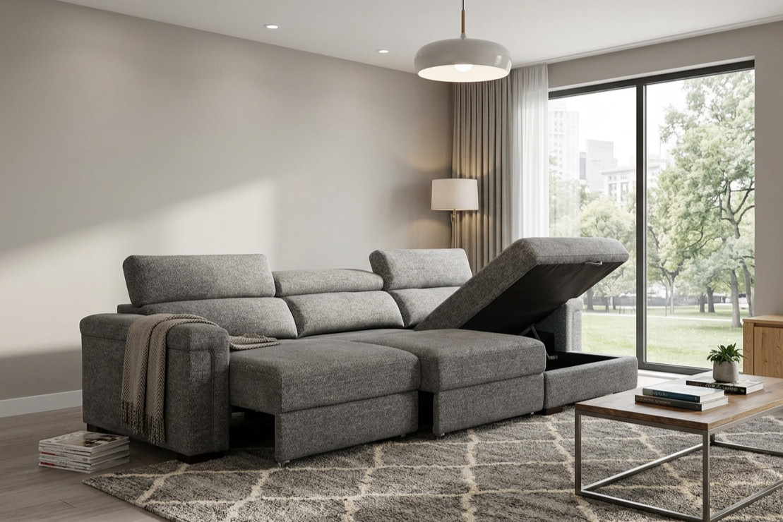 Lucious Gray Double Slider Power Sectional Sofa w/ Storage LAF Chaise