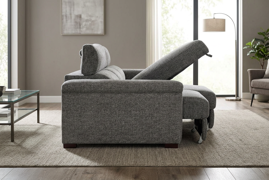 Lucious Gray Double Slider Power Sectional Sofa w/ Storage LAF Chaise