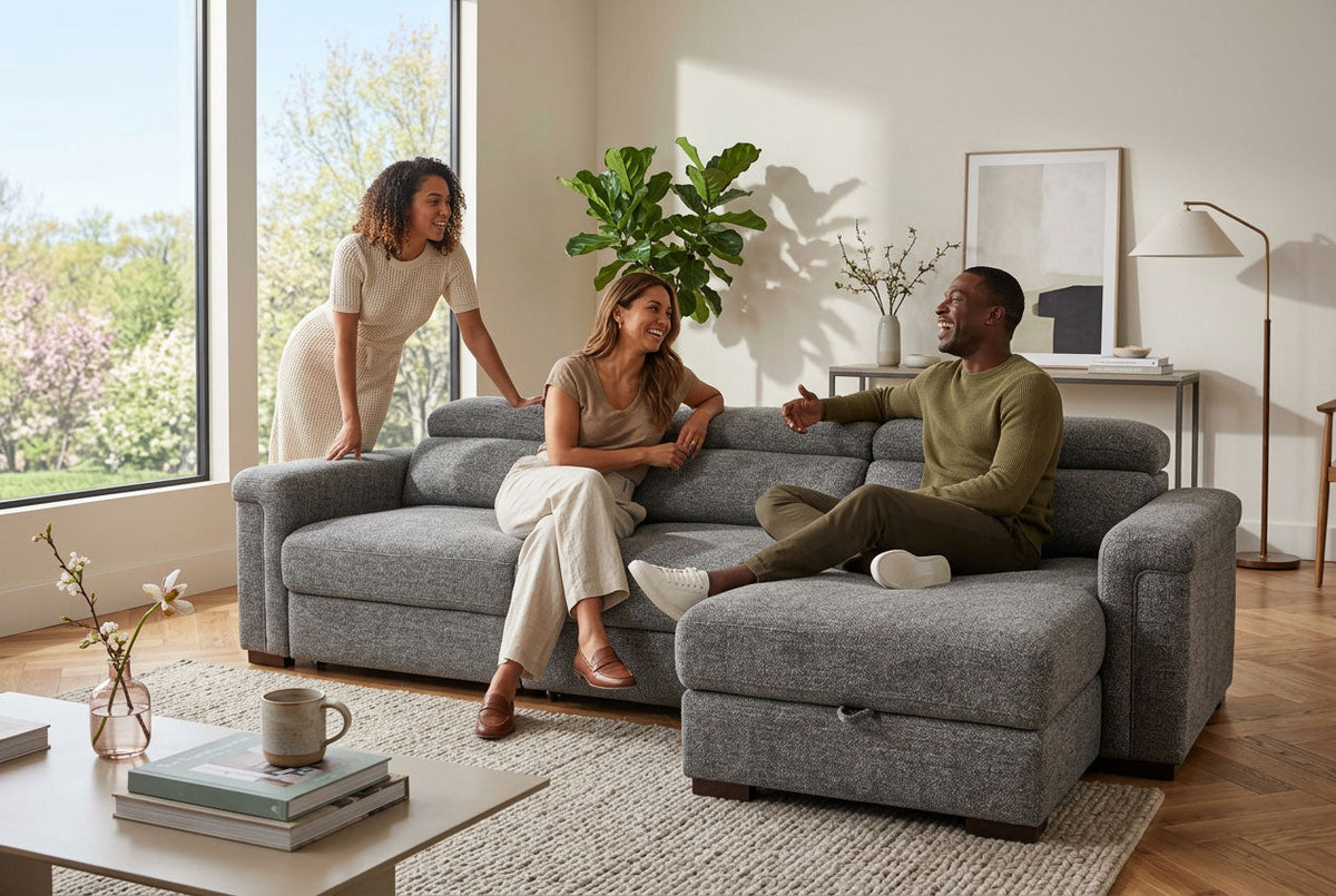 Lucious Gray Double Slider Power Sectional Sofa w/ Storage LAF Chaise